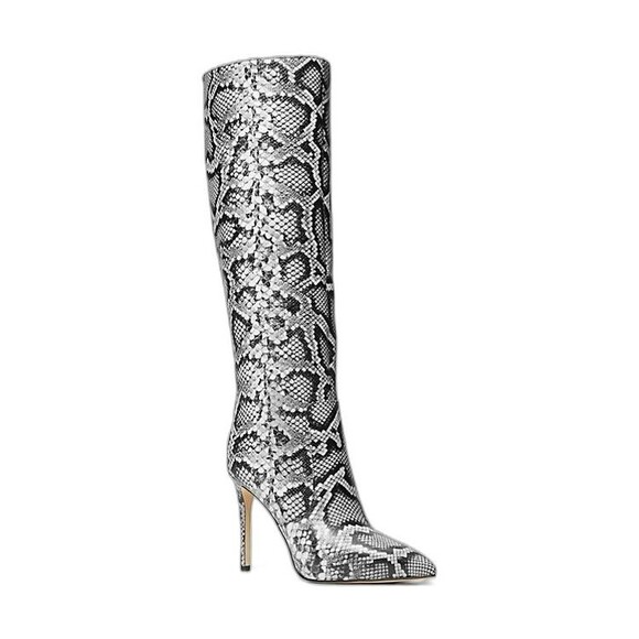 Michael Kors Women's Leather Snake Embossed Rue Stiletto Knee Boots Black 6.5M - Picture 1 of 16